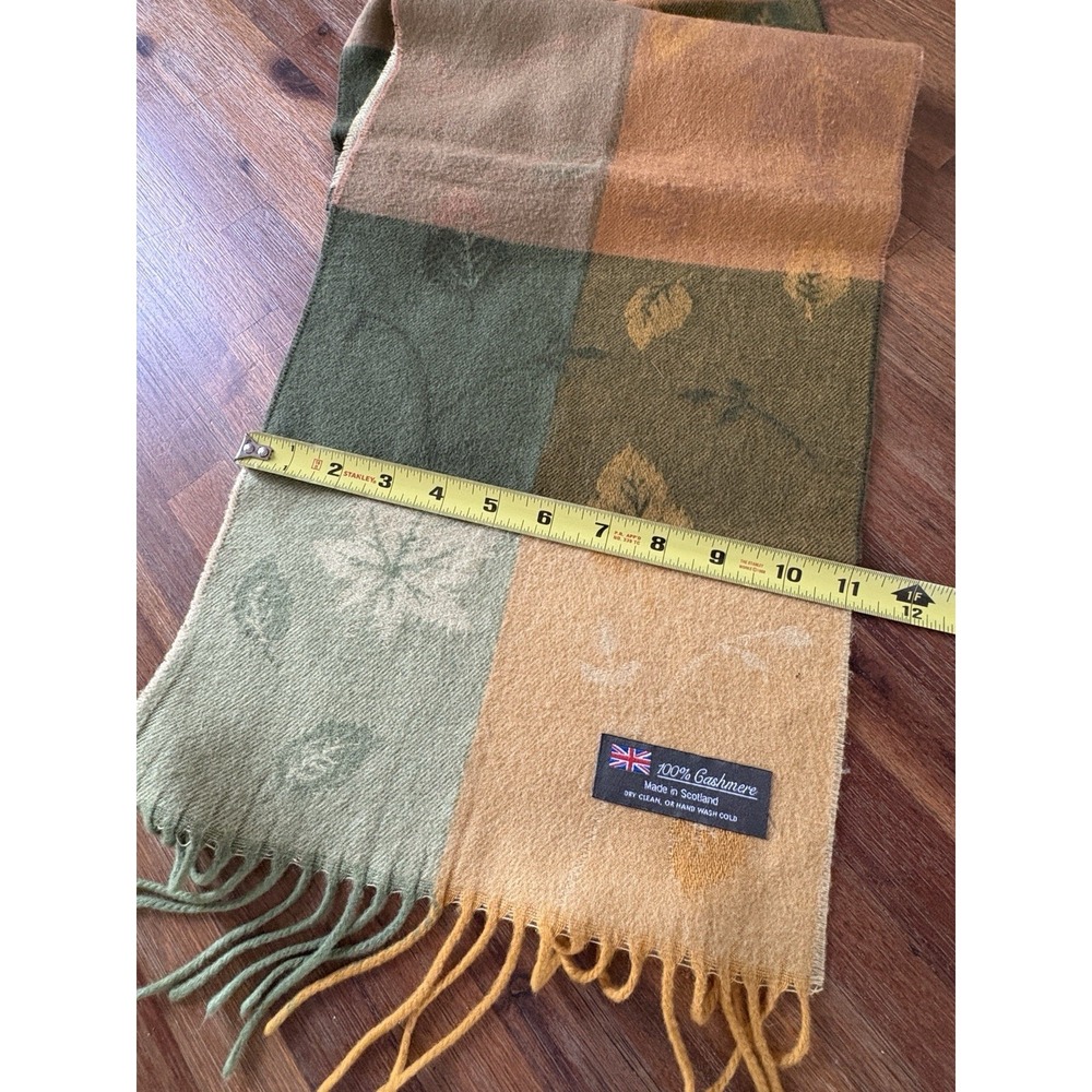 Scotland/Scottish Scarf 100% CASHMERE Green And Yellow Leaf Pattern - Picture 7 of 14